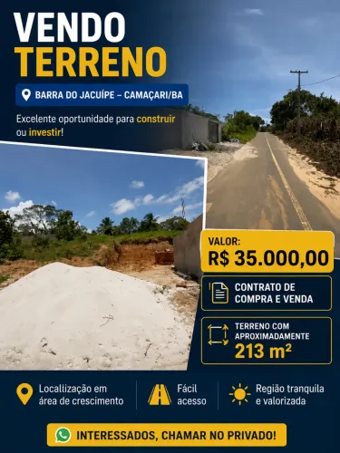 Vendo terreno com aproximadamente 213 m², localizado em Barra do Jacuípe