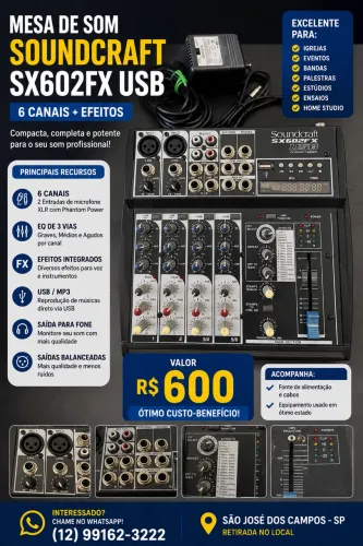 Mesa de Som Soundcraft SX602FX USB