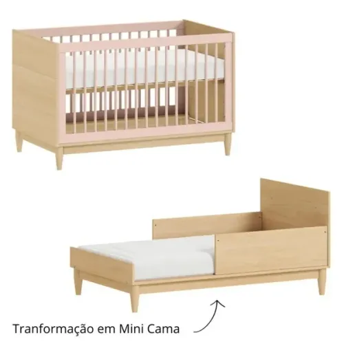 Berço Cama infnatil Quater Rosa/Carvalho Malva na caixa