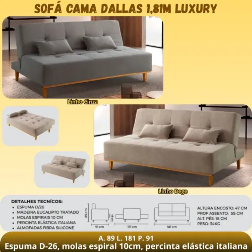 Sofá cama Dallas tecido linho