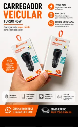 Carregador veicular com tecnologia PD e QCA Turbo
