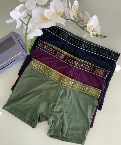 Cueca Boxer diamantes com 3 peças 