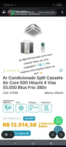 Ar Condicionado Cassete Novo Hitachi 380v 60il BTUs ? ?
