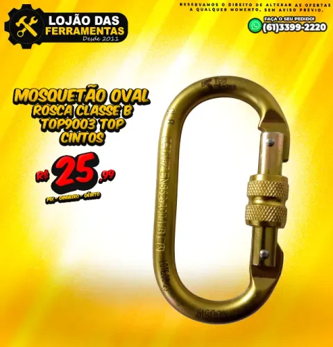 Mosquetão Oval Rosca Classe B Top9003 Top Cintos