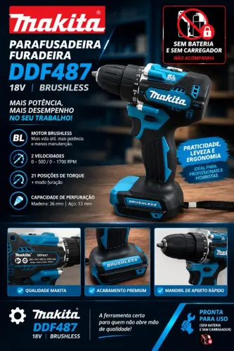 Parafusadeira Makita DDF487 18V Brushless Original - Nova - Sem Bateria
