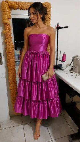 Vestido de festa rosa de cetim