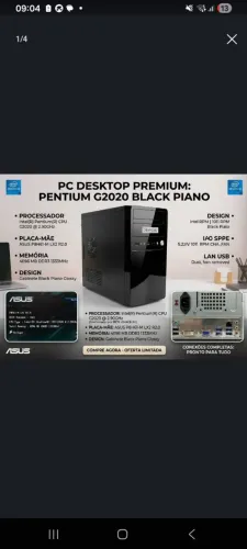 PC Desktop Computador Completo Pentium G2020 2.9Ghz 4GB DDR3 250GB Monitor Teclado Mouse