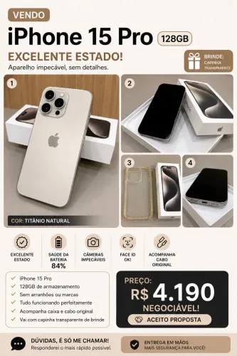 iPhone 15 Pro 128GB - Fotos Reais + Capa de Brinde!