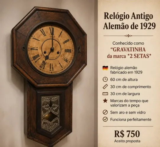 Relógio alemão antigo / baixou para R$700,00