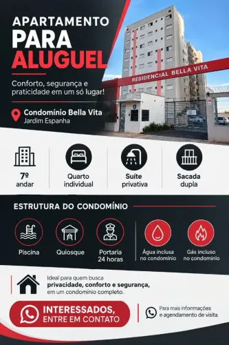 Apartamento para locação com 1 quarto e 1 suíte - 55 m² - Jardim Espanha - Uberlândia/MG