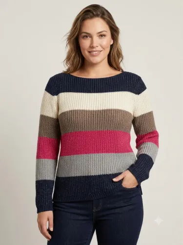 Blusa feminina tricô tam M listras fios dourados
