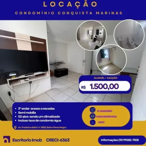 Cond Conquista Marinas na Ponta Negra/ 02 qtos/ um climatizado/3º andar#####