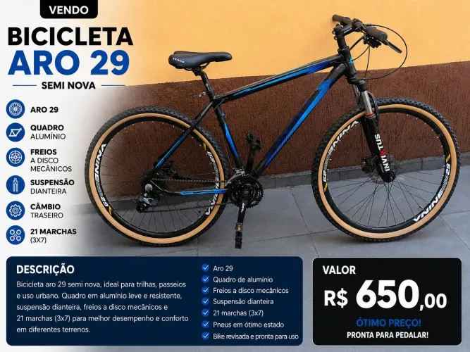 Bicicleta aro 29 semi nova
