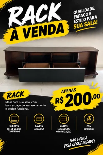 Rack para Sala em Madeira com Gavetas e Rodinhas - Apenas R$ 200,00