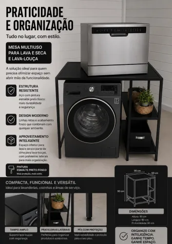 Armário para Máquina Lava e seca com Prateleiras - Estilo Industrial