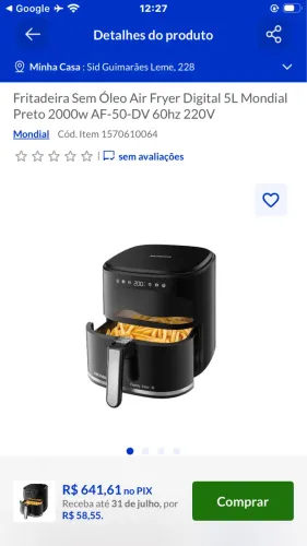Vendo uma fritadeira sem óleo Air Fryer digital 5litro