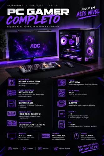 PC gamer Completo - Rtx 4060 e Ryzen 5 5600