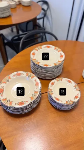 Aparelho de Jantar Completo Woods Ivory Ware - Porcelana Inglesa Antiga (+90 peças)