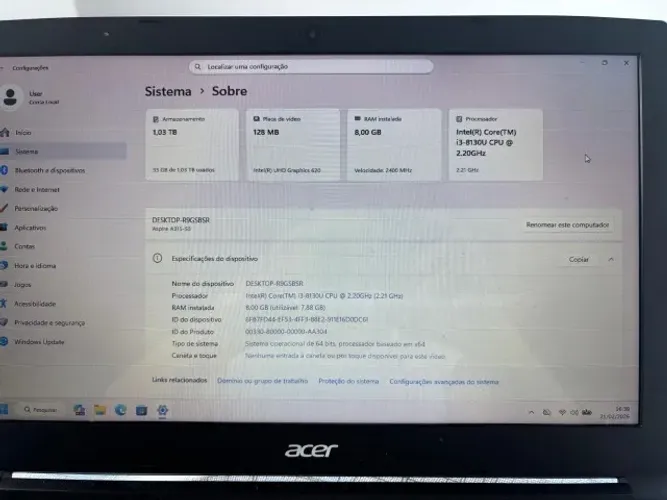 Notebook Acer Aspire 3 i3 8GB 1TB 15,6"