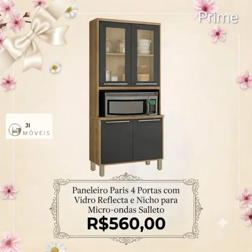 Paneleiro Paris, portas de vidro, pague na entrega