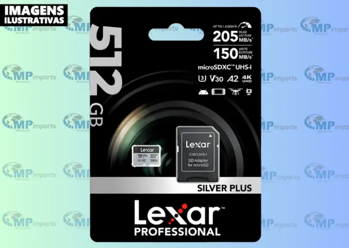 Loja MP Imports: Cartão Memória Lexar Micro Sd Xc 256gb 205mb/s Uhs-i V30 Silver Plus