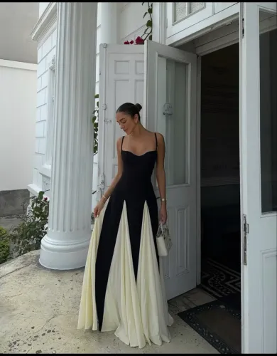 Vestido longo com efeito gráfico preto/branco