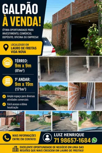 Vendo galpão pronto pra trabalho em vida nova ótima localização perto do posto de saúd