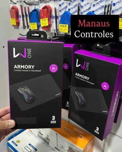 Kit Mouse Gamer com Mousepad Armory Sensibilidade 3600 Dpi