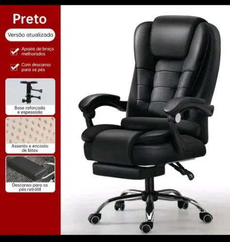 Cadeira de couro preto de escritório presidente ergonômica com rodinhas NOVA NA CAIXA