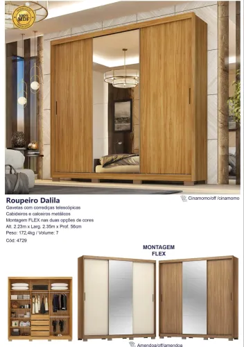 Guarda Roupa Dalila MDF com espelho 
