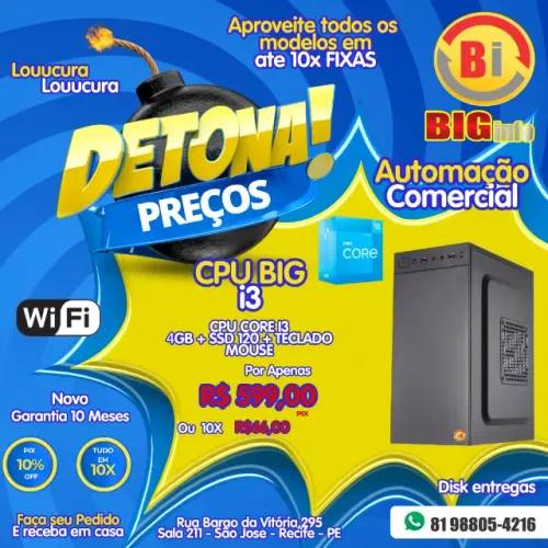 Computador  Intel Core I3 Memória Ram 4gb Ssd 120gb - Em ate 10x Fixas 