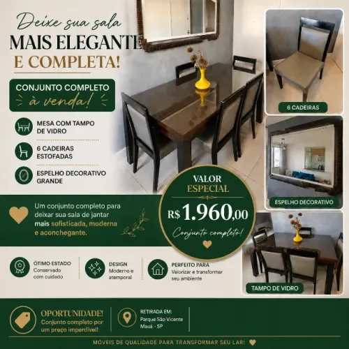 Conjunto de jantar-mesa com 6 cadeiras +espelho.