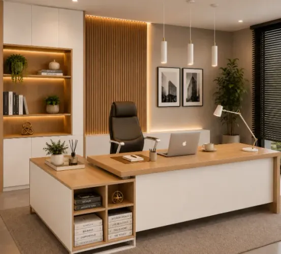 Mesa Executive Officer Delluxe Black Wood. Com Cx. De Tomadas: L240cm x P160cm x A74cm
