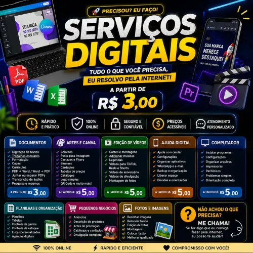 ? SERVIÇOS DIGITAIS | Artes, Currículos, PDFs, Vídeos e MUITO MAIS! ?