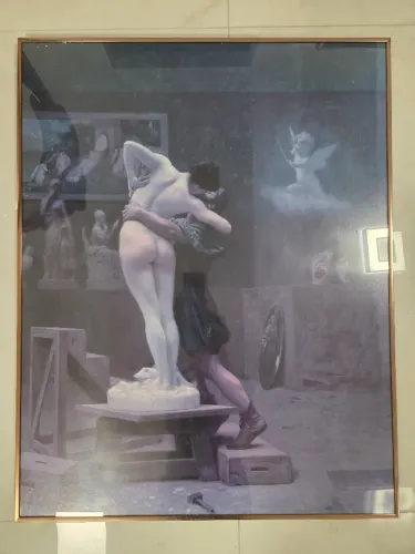 Quadro gravura com proteção em vidro na moldura de metal
