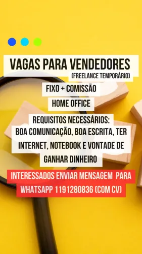 Vaga para Vendedores (Fixo + Variável)