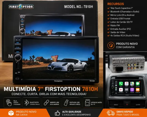 Central Multimídia 7? FirstOption 7810H Bluetooth Mirror Link | Nova na Caixa