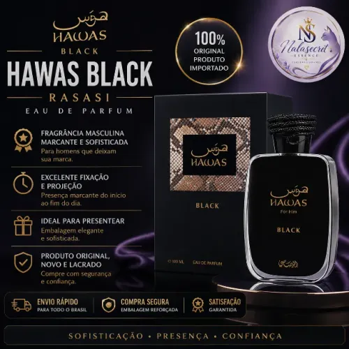 Perfume Árabe Hawas Black Rasasi 100ml Original Masculino Lacrado