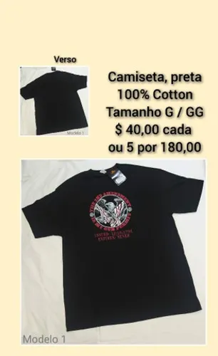 Camisetas pretas, grandes. Muitas unidades
