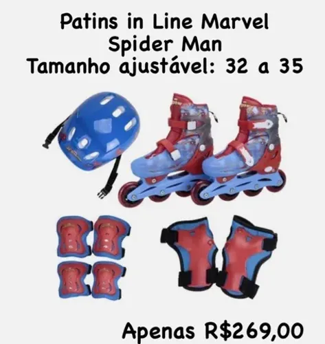 Patins Novo - Ajustável 32/35 Homem Aranha 