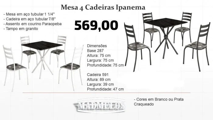Mesa 75x75 granito Ipanema tampo em granito - ENTREGA HOJE !!! 