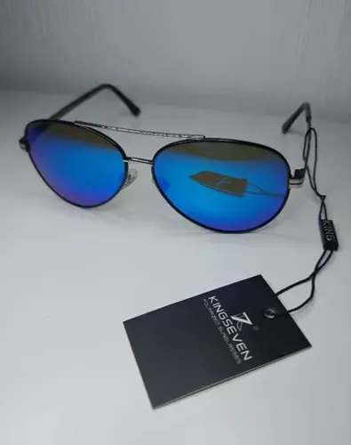 Óculos de Sol Kingseven 100% Polarizado Estilo Aviador com Lente Azul