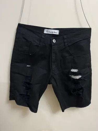 Shorts Jeans Destruído Preto