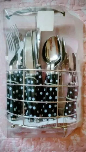 Conjunto de talheres -   24 peças decorado + suporte aço inox NOVO