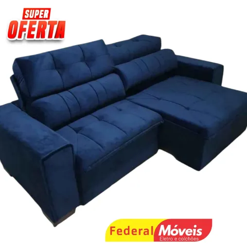 Sofá Retrátil Azul 2,30m Veludo Oferta Especial - Temos Outras cores 