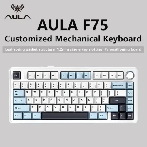 Teclado EPOMAKER AULA F75 Glacier Blue Branco com Switch Green axis, Teclado 75% - LACRADO