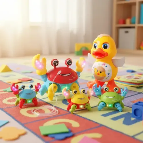 Kit Pato Dançante E Caranguejo Fujão Brinquedos Som Infantil