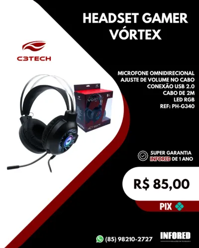 Headset gamer Vórtex C3tech PH-G340
