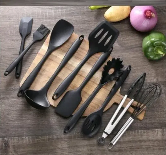 Kit Colheres Silicone 11peças (PRETA OU VERMELHA )