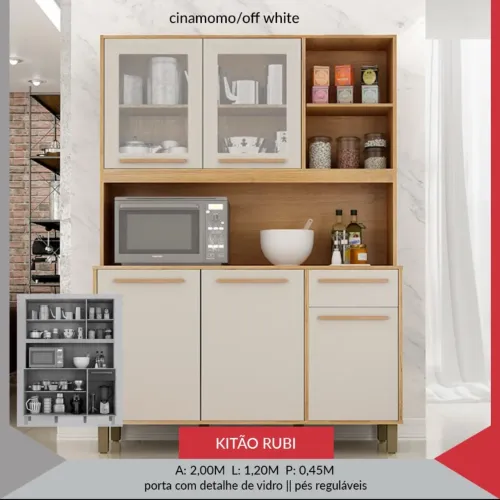 Armário de Cozinha Kitão Rubi - Cinamomo/Off White